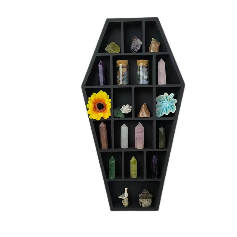 NNETM Gothic Coffin Shaped Wooden Wall Shelf - Hexagonal