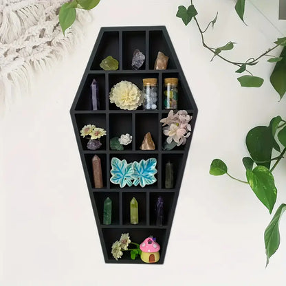 NNETM Gothic Coffin Shaped Wooden Wall Shelf - Hexagonal