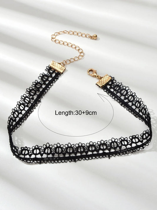 Retro Black Lace Flower Geometric Gothic 90s Tattoo Choker Punk Rock Necklace