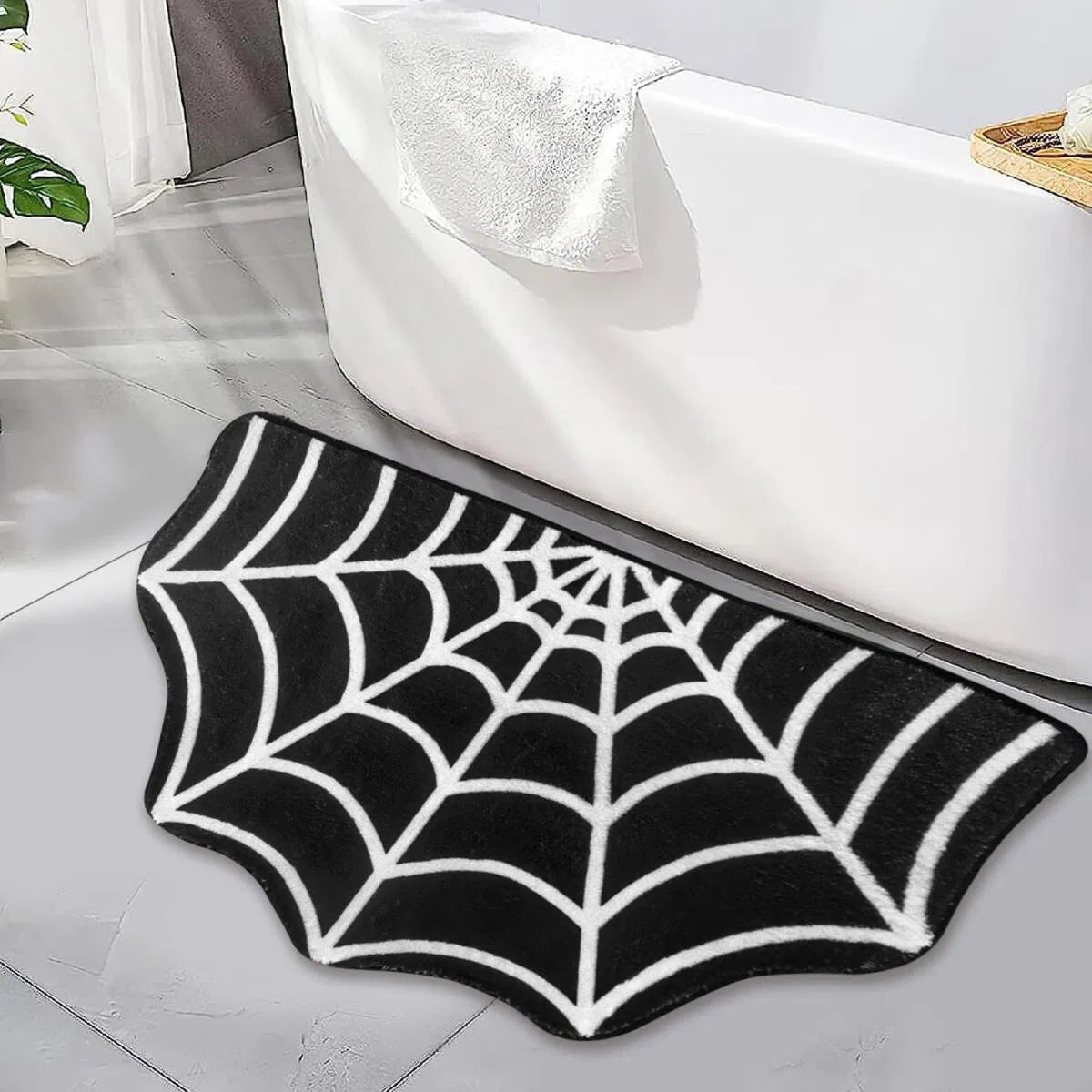 Spider Web Bath Mat 19.7 X 31.5 in Large Spider Web Rugs for Bedroom Gothic Home Decor Witchy Horror Goth Room Rugs Machine Washable Non-Slip Area Rugs for Front Door Kitchen