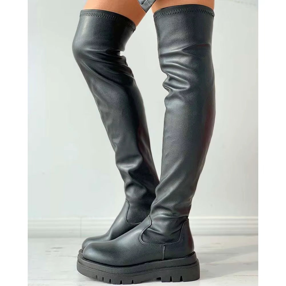 High Quality Gothic Boots Square Heel Platform 2021 Winter Black Sexy Comfy Women over Knee High Boots Platform Shoes