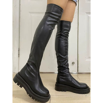 High Quality Gothic Boots Square Heel Platform 2021 Winter Black Sexy Comfy Women over Knee High Boots Platform Shoes