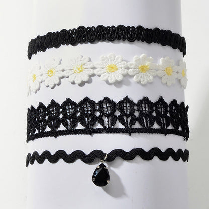 4 pcs Gothic White Black Flower Tattoo Choker Necklace Retro Punk 90s Collar