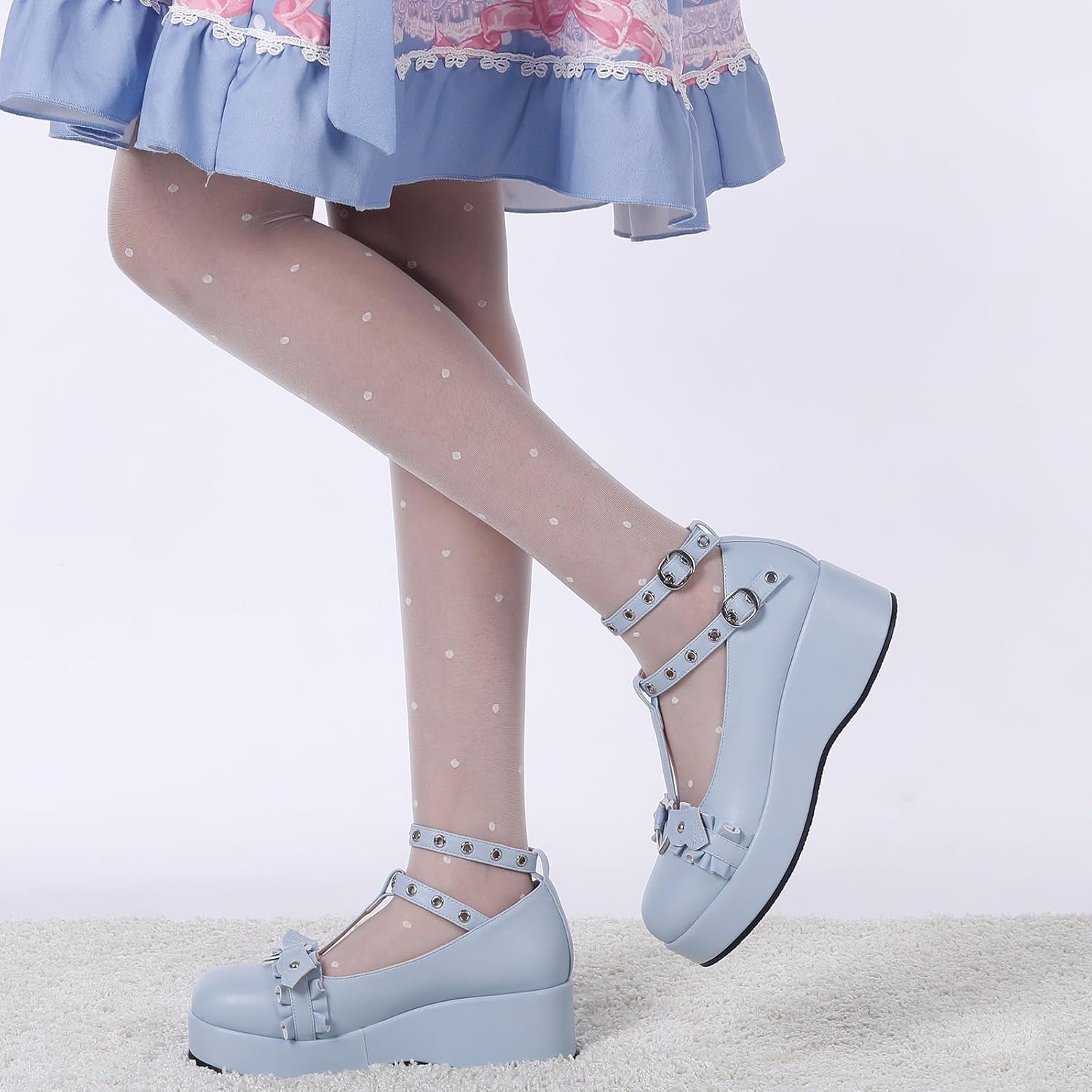 Mary Jane Shoes Women Goth Platform Heels Chunky Heel Pumps with Ankle Strap Wedge Heels for Women