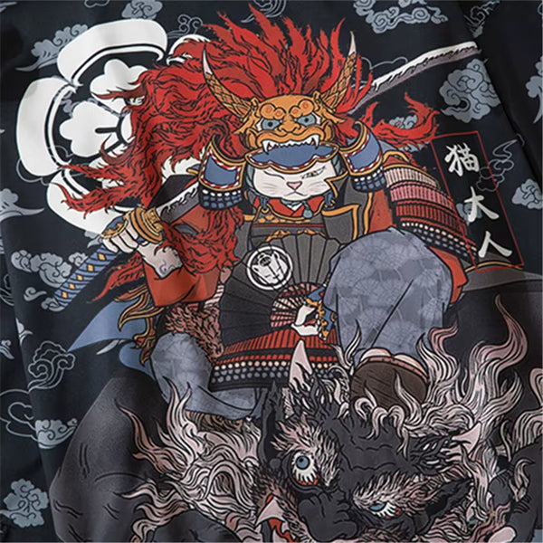 Traditional Japanese Samurai Cat Kimonos Cardigan Robe Men 2021 Summer Women Yukata Haori Casual Cosplay Anime Clothing