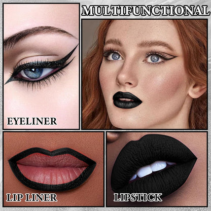 2 PCS Black Matte Lip Liner and Liquid Lipstick Makeup Set,Waterproof Matte Lip Gloss Lipstick Set,High Pigmented & Non-Sticky Velvet Lipgloss Halloween Gothic Cosplay Makeup Set