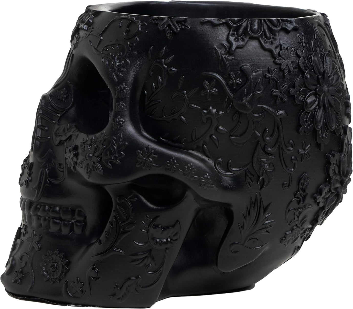 Skull Makeup Brush Holder, Pen Holder, Vanity, Desk, Office Organizer, Stationary, Decor Planter , Candy Bowl , Goth Decorations , Extra Large, Skulls Gothic Skull & Bones Organizer Bathroom (Black)
