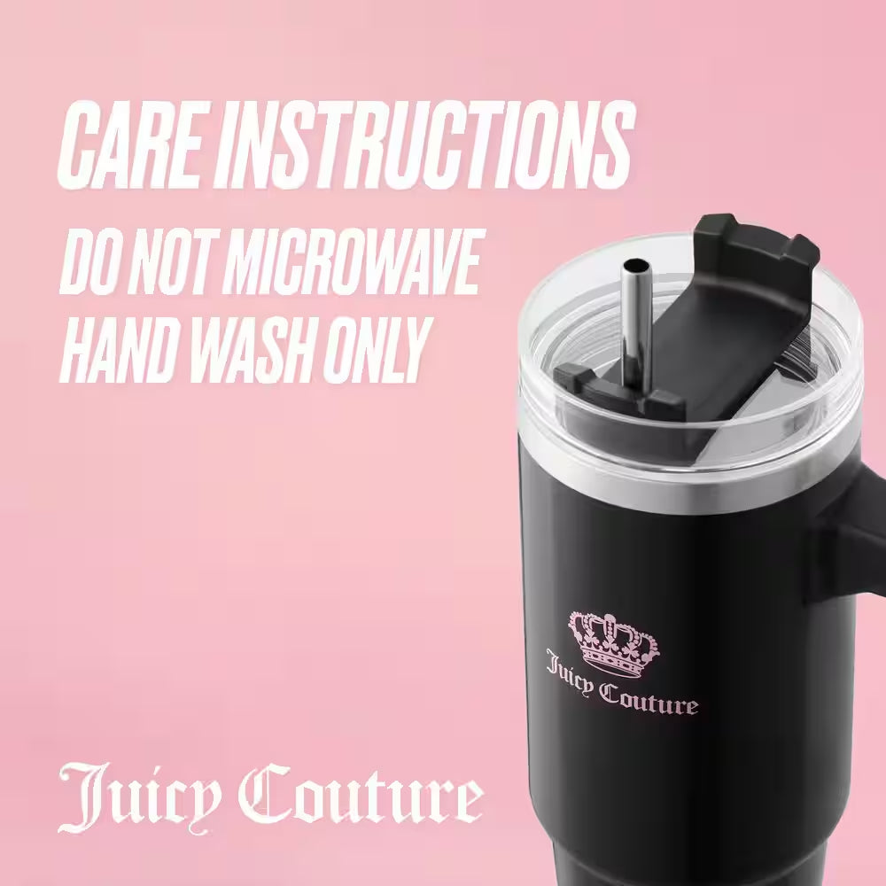 Juicy Travel Style 31.5 Oz. Jet Black Stainless Steel with Slide Lid and Straw Travel Mug