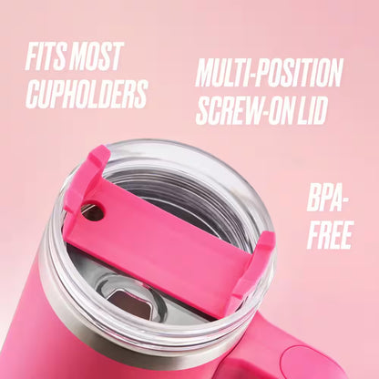 Juicy Travel Style 31.5 Oz. Hot Pink Stainless Steel with Slide Lid & Straw Travel Mug