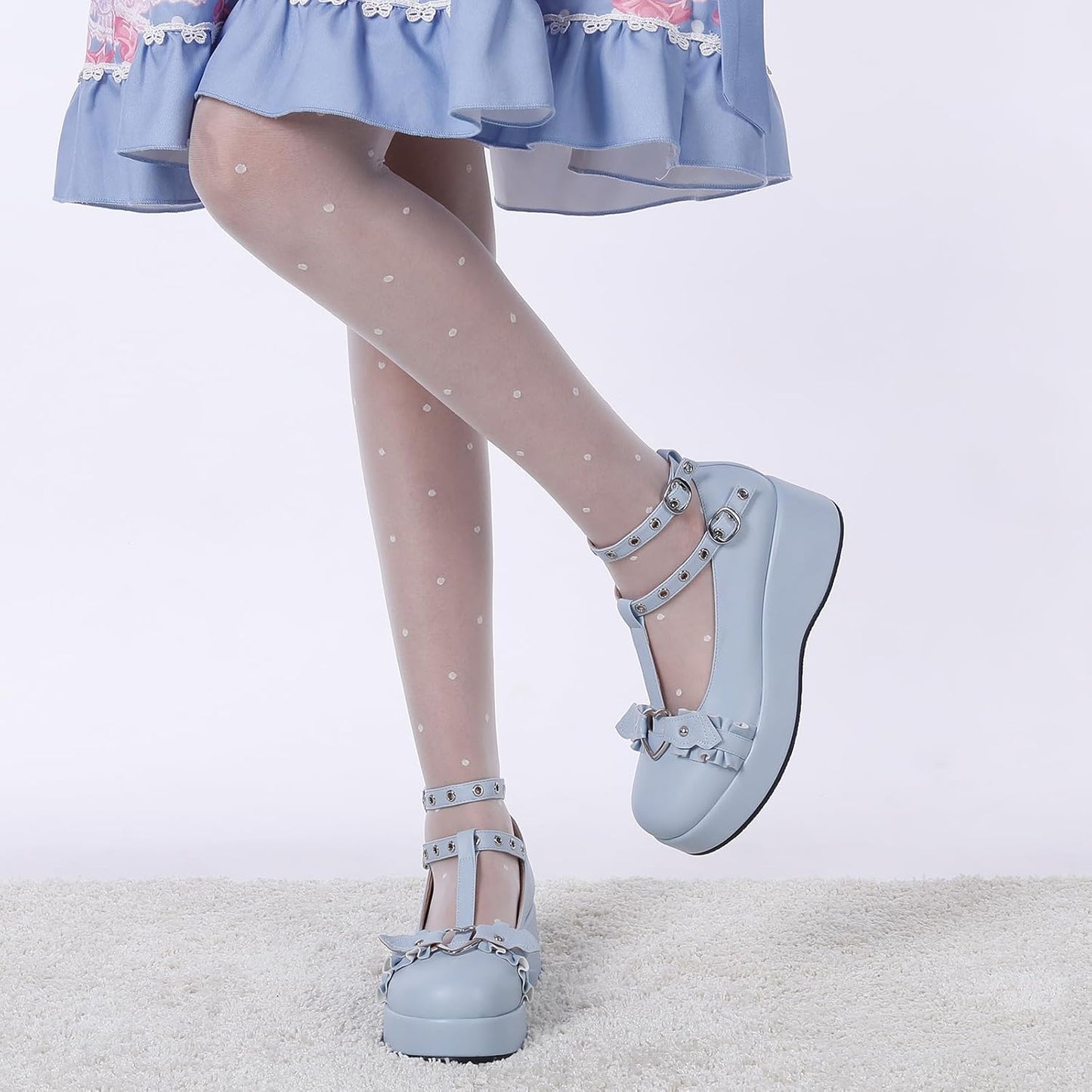 Mary Jane Shoes Women Goth Platform Heels Chunky Heel Pumps with Ankle Strap Wedge Heels for Women