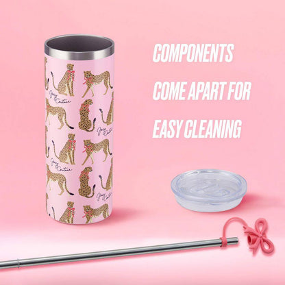 Glam Sip 24 Oz. Pink Cheetahs Stainless Steel Tumbler with Straw Topper