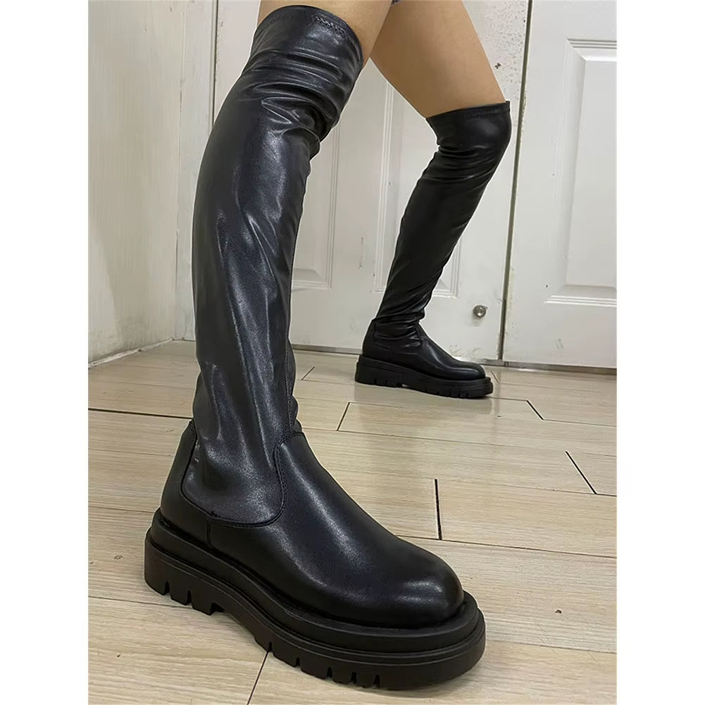 High Quality Gothic Boots Square Heel Platform 2021 Winter Black Sexy Comfy Women over Knee High Boots Platform Shoes
