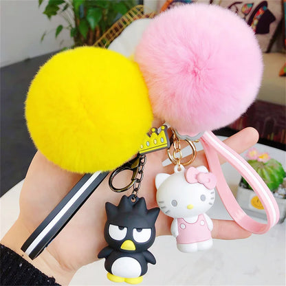 Cute Sanrio Kuromi Keychains with Fur Ball