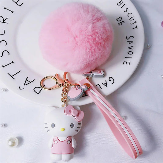 Cute Sanrio Kuromi Keychains with Fur Ball