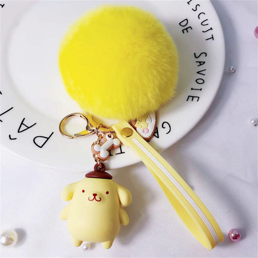 Cute Sanrio Kuromi Keychains with Fur Ball