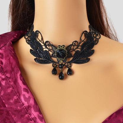 Gothic Black Hollow Tattoo Lace Choker Leaf Flower Collar Necklace Party Cosplay Jewelry