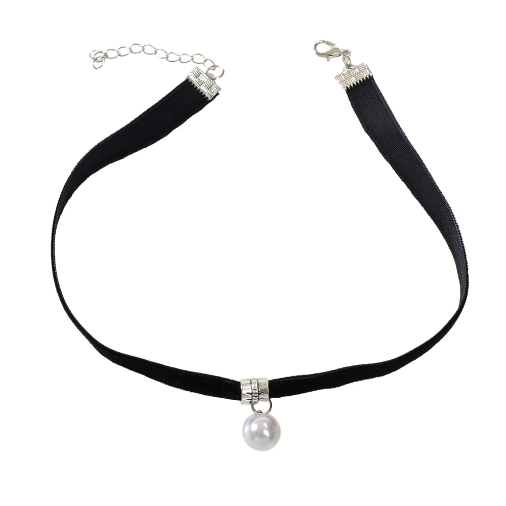 Black Velvet Pearl Decoration Charm Gothic 90s Tattoo Choker Punk Retro Necklace