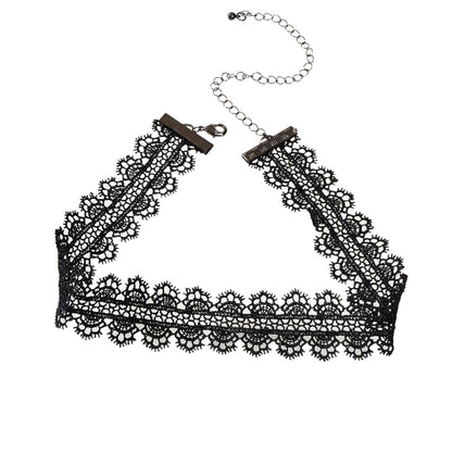 Black Lace Flower Pattern Short Gothic 90s Tattoo Choker Retro Necklace Collar
