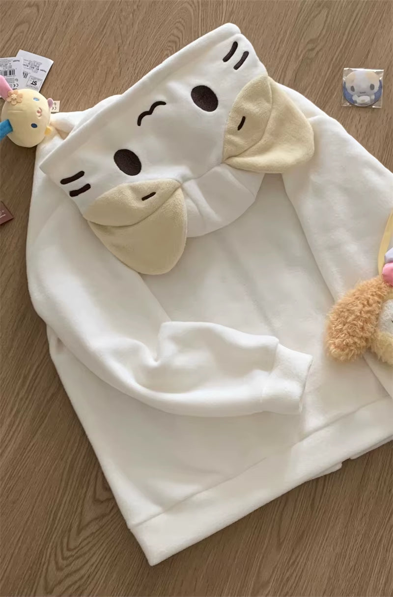 Masyumaro Fluffy Fuwa Nyanko Cat Zip up Hoodies Fleece Outerwears Tops Anime Cute Kawaii Winter Cloth Teen Girl Women Clothing