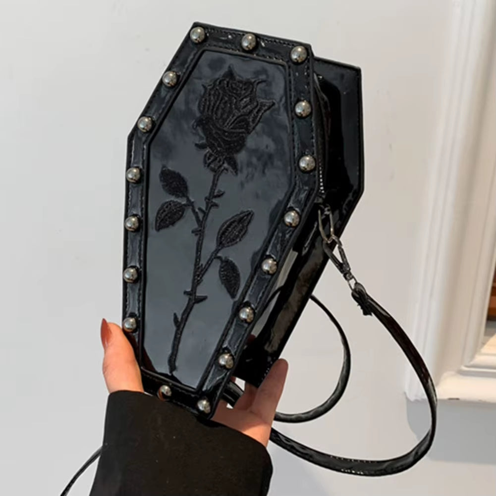 Women Gothic Crossbody Bag Coffin Shoulder Bag Purse Cartoon Spider Coffin Bag Y2K Messenger Phone Bag Halloween Sling Purse