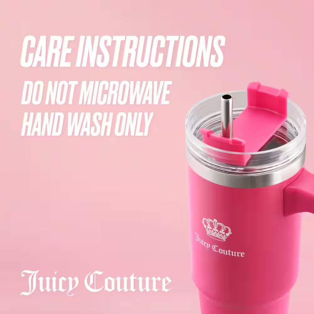 Juicy Travel Style 31.5 Oz. Hot Pink Stainless Steel with Slide Lid & Straw Travel Mug