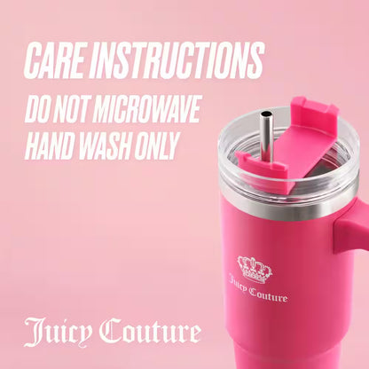 Juicy Travel Style 31.5 Oz. Hot Pink Stainless Steel with Slide Lid & Straw Travel Mug