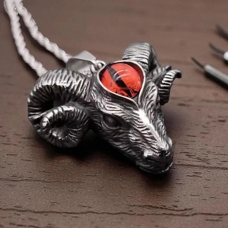 Gothic Devil Eye Sheep Head Necklace | Men'S Trendy Retro Punk Jewelry | Biker Satanic Pendant | Unique Statement Accessory