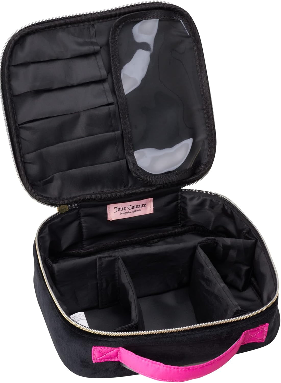 Black Hot Pink Makeup Bag Cosmetics Organizer Travel Essentials Compartmentalized Glitter
