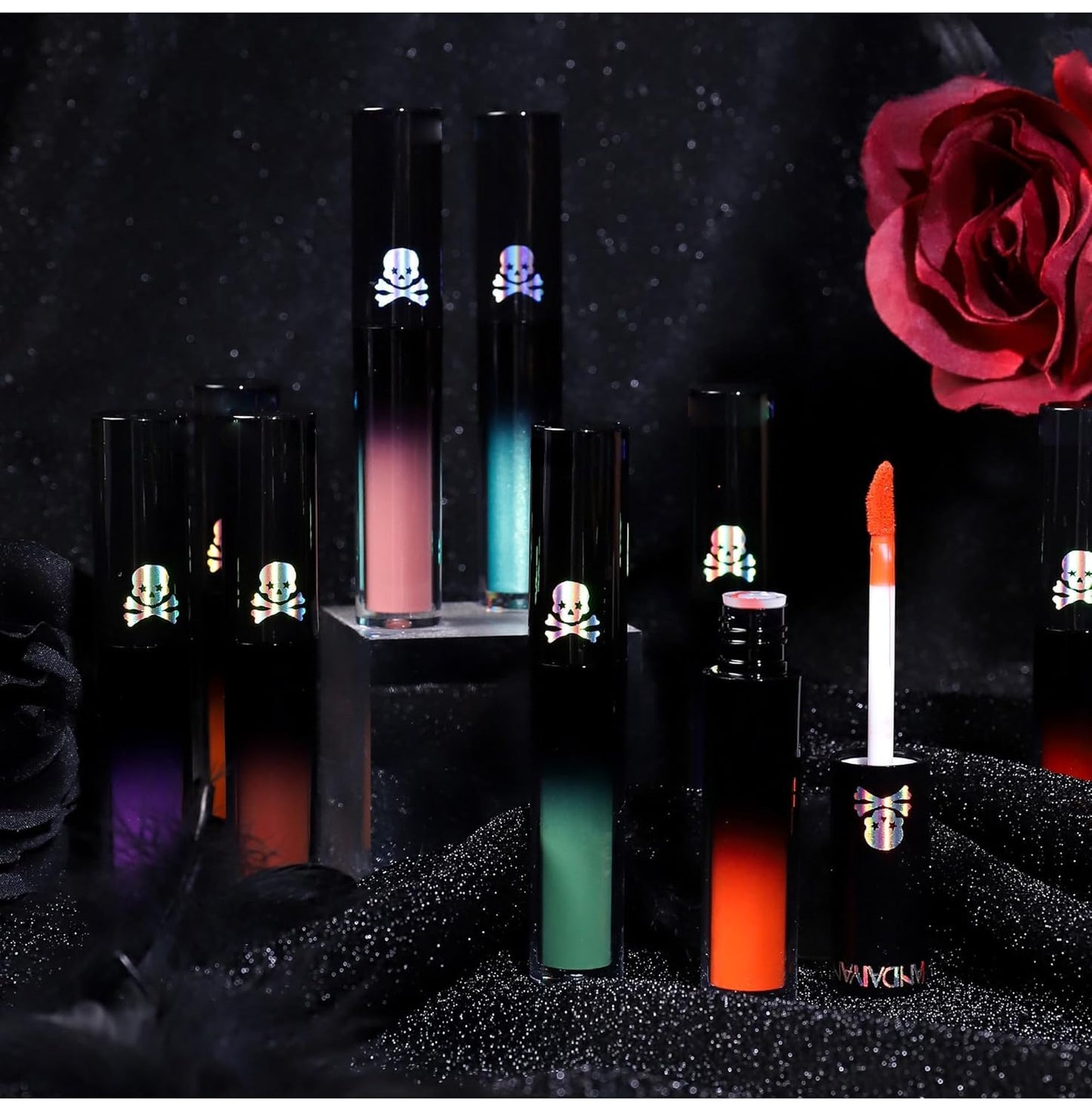 Lip Gloss Gothic Style Lipstick Matte Color Lip Glaze Non-Stick Cup Lip Tint Long Lasting High Pigment Lip Stain Non-Smudge Non Fade Lip Glaze for Daily Halloween Festival Lip Makeup (12#)