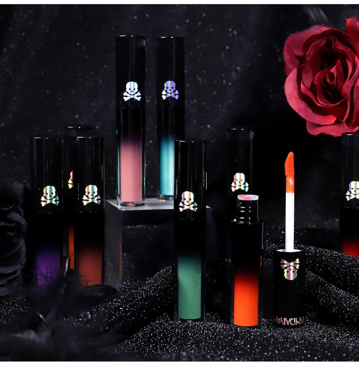 Lip Gloss Gothic Style Lipstick Matte Color Lip Glaze Non-Stick Cup Lip Tint Long Lasting High Pigment Lip Stain Non-Smudge Non Fade Lip Glaze for Daily Halloween Festival Lip Makeup (12#)