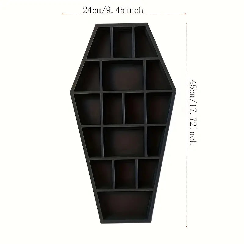 NNETM Gothic Coffin Shaped Wooden Wall Shelf - Hexagonal