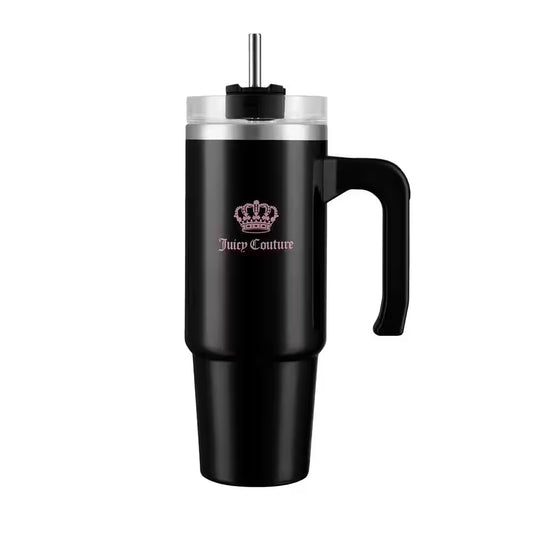 Juicy Travel Style 31.5 Oz. Jet Black Stainless Steel with Slide Lid and Straw Travel Mug