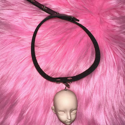Gothic Jewelry Leather Devil Doll Head Pendant Necklace Women Accessories Punk Charm Halloween Choker Korean Fashion Necklace