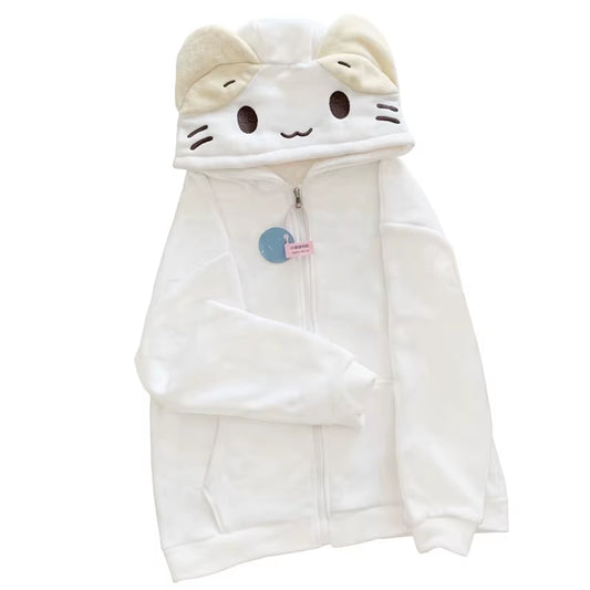 Masyumaro Fluffy Fuwa Nyanko Cat Zip up Hoodies Fleece Outerwears Tops Anime Cute Kawaii Winter Cloth Teen Girl Women Clothing