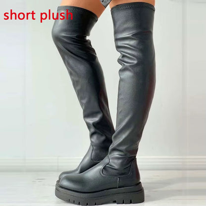 High Quality Gothic Boots Square Heel Platform 2021 Winter Black Sexy Comfy Women over Knee High Boots Platform Shoes