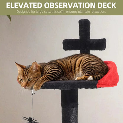 38.5" Gothic Cat Tree with Coffin Bed, Tall Halloween Cat Tower for Indoor Cats with Sisal Scratching Posts, Black