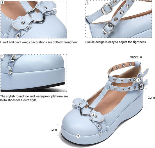 Mary Jane Shoes Women Goth Platform Heels Chunky Heel Pumps with Ankle Strap Wedge Heels for Women