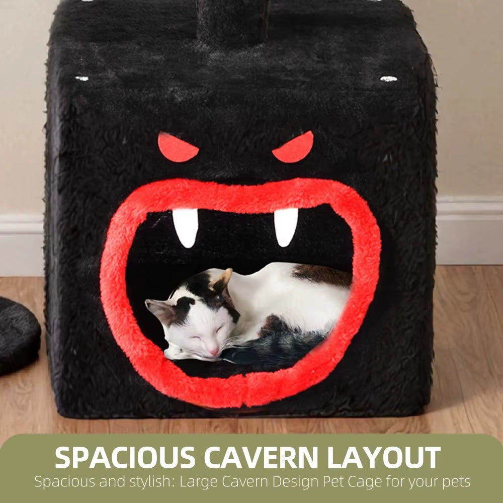 38.5" Gothic Cat Tree with Coffin Bed, Tall Halloween Cat Tower for Indoor Cats with Sisal Scratching Posts, Black