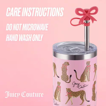 Glam Sip 24 Oz. Pink Cheetahs Stainless Steel Tumbler with Straw Topper