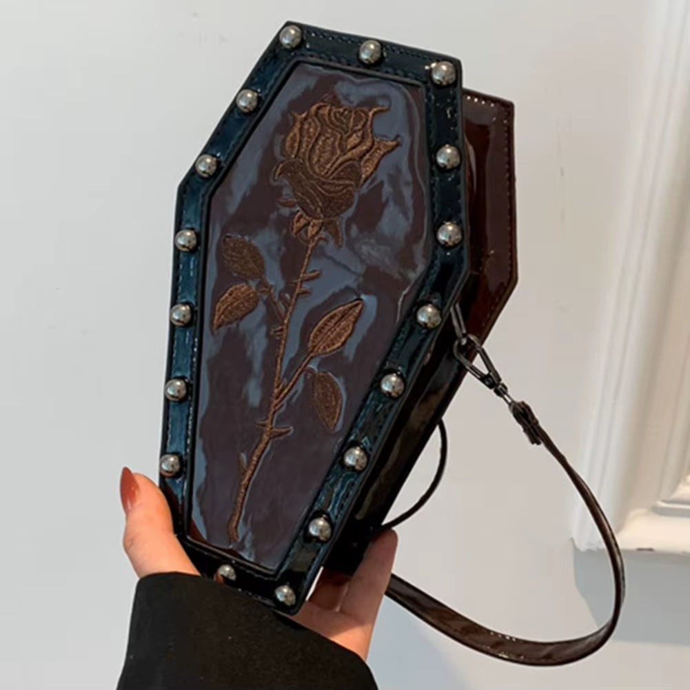 Women Gothic Crossbody Bag Coffin Shoulder Bag Purse Cartoon Spider Coffin Bag Y2K Messenger Phone Bag Halloween Sling Purse