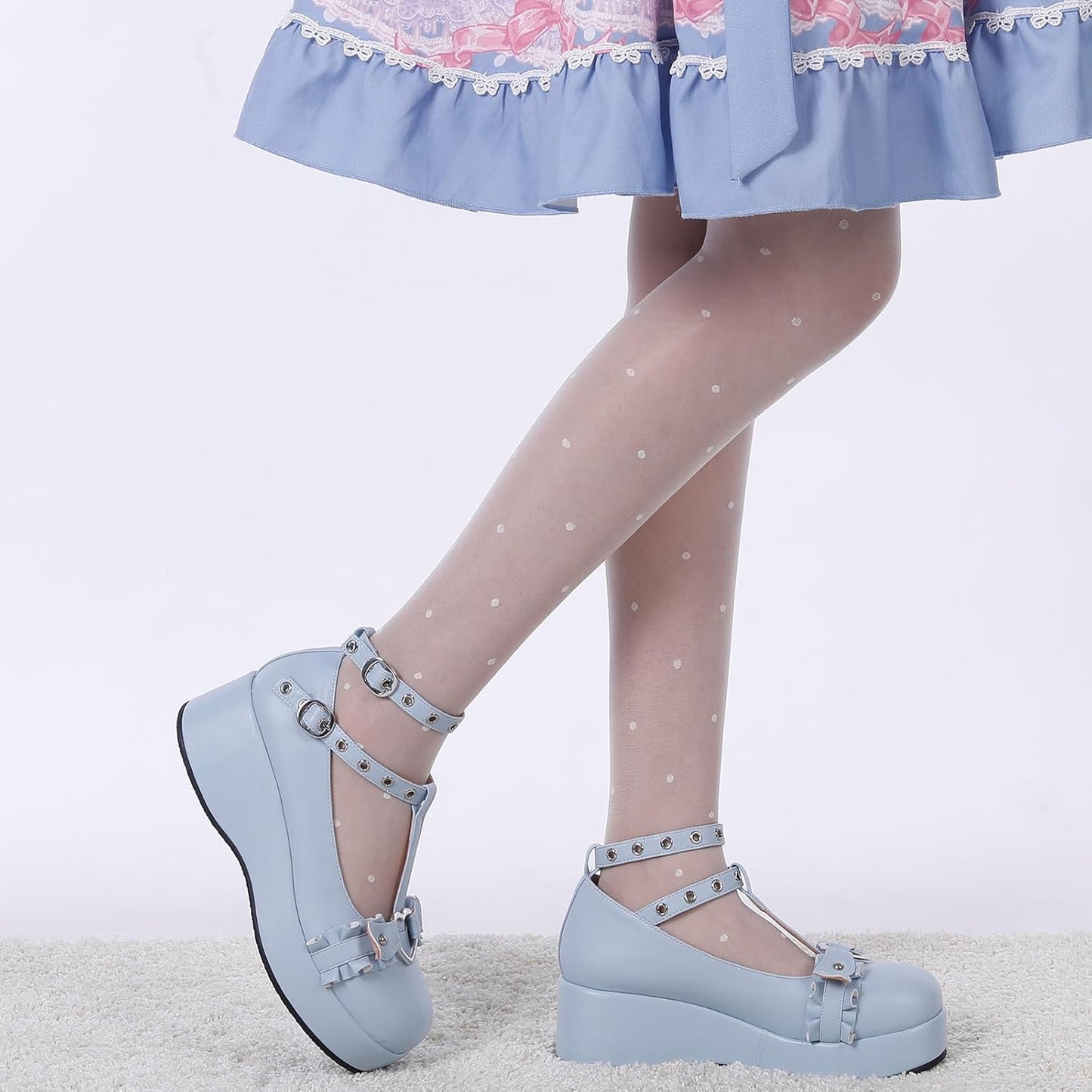 Mary Jane Shoes Women Goth Platform Heels Chunky Heel Pumps with Ankle Strap Wedge Heels for Women