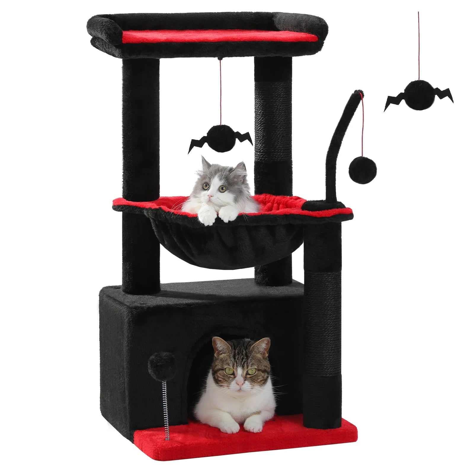Cat Tree 33" Gothic Cat Scratching Posts Tower with Large Top Perch and Hammock for Medium Indoor Cats, Black