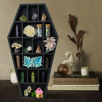 NNETM Gothic Coffin Shaped Wooden Wall Shelf - Hexagonal
