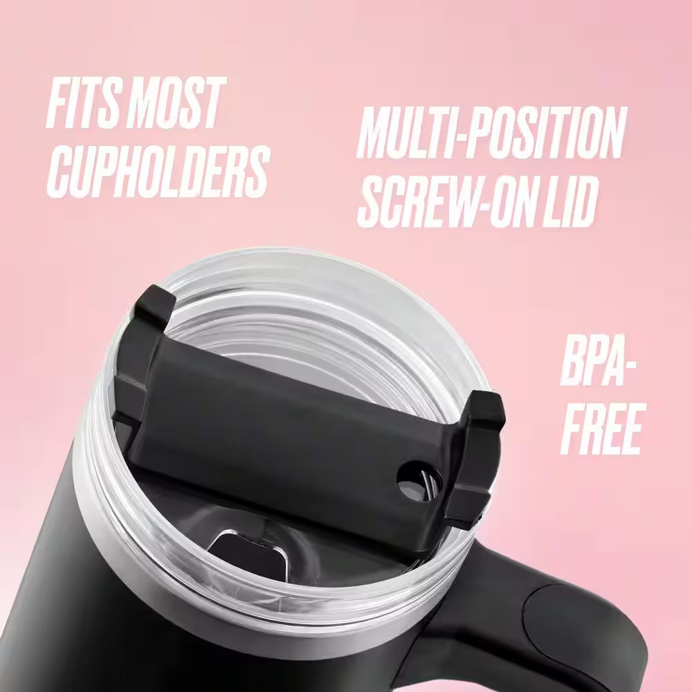 Juicy Travel Style 31.5 Oz. Jet Black Stainless Steel with Slide Lid and Straw Travel Mug