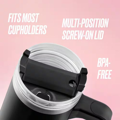 Juicy Travel Style 31.5 Oz. Jet Black Stainless Steel with Slide Lid and Straw Travel Mug