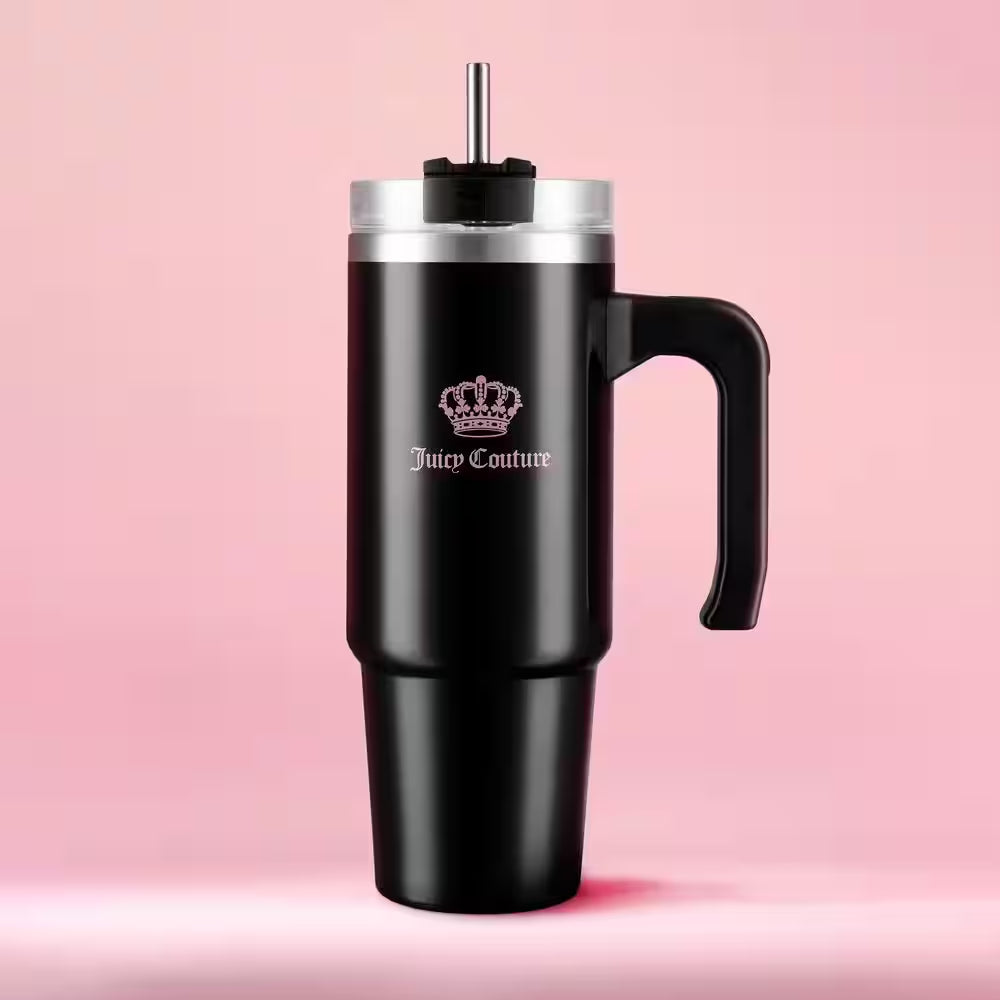 Juicy Travel Style 31.5 Oz. Jet Black Stainless Steel with Slide Lid and Straw Travel Mug