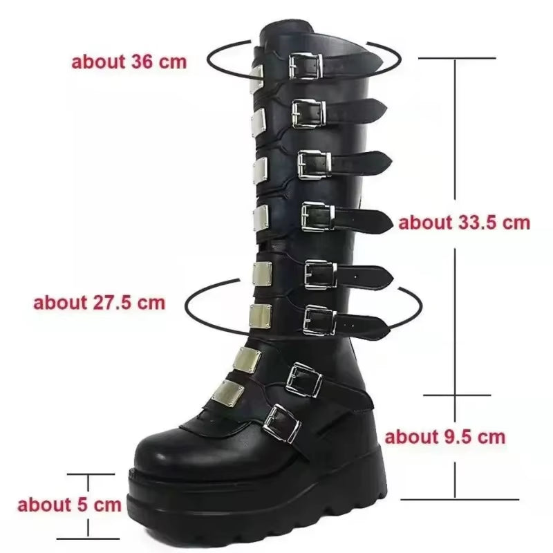 Long Boots for Women Gothic Shoes Platform Knee High Boots Punk Black Sexy Motorcycles Boots New Halloween Cosplay Women'S Shoes