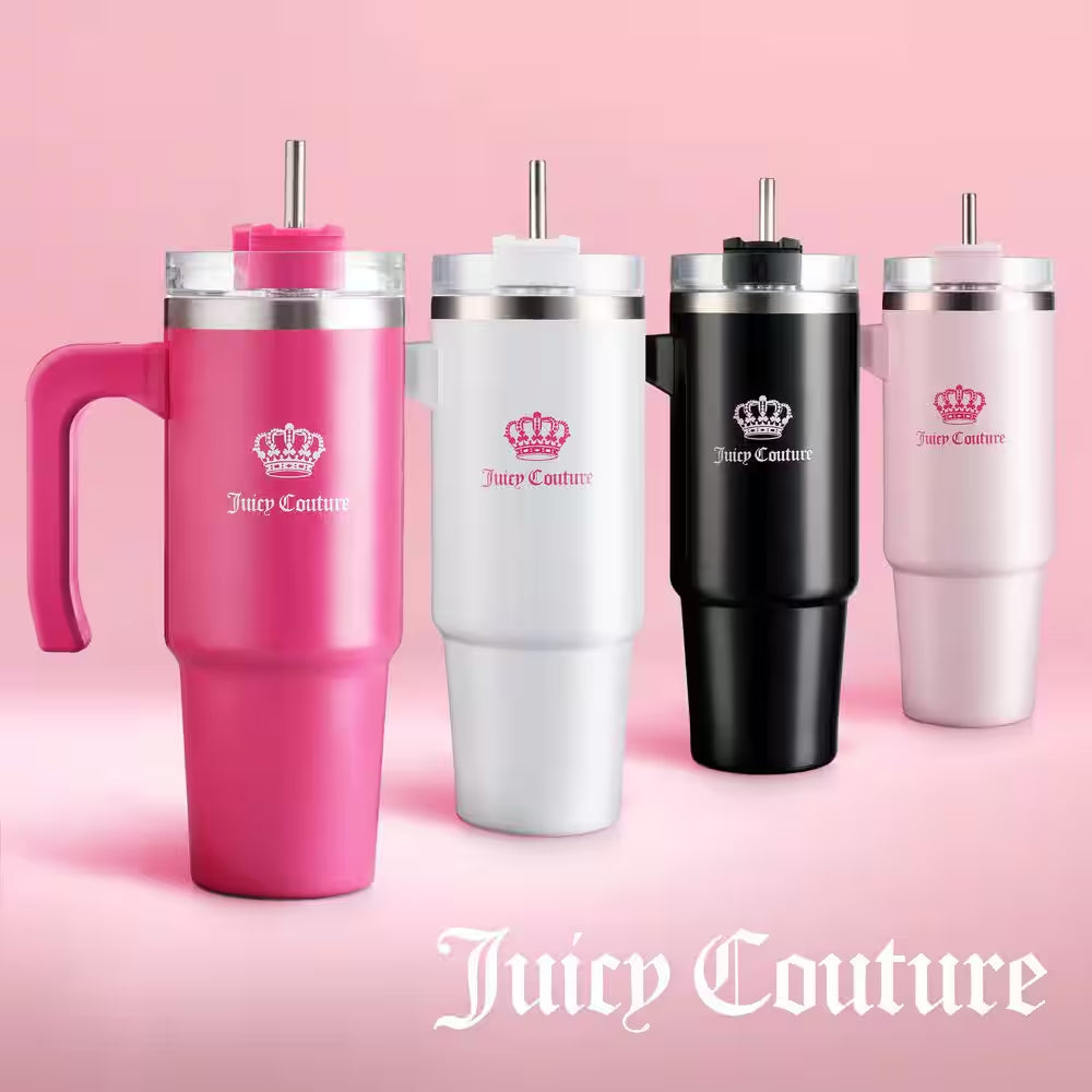 Juicy Travel Style 31.5 Oz. Jet Black Stainless Steel with Slide Lid and Straw Travel Mug