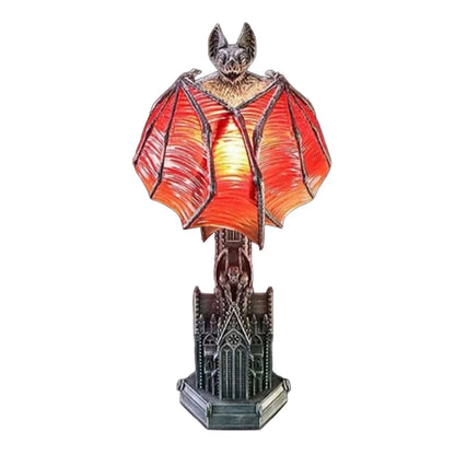 Gothic Wings of Night Halloween Bat Lamp, with Red Light Glow, Vampire Style Halloween Table Decorations