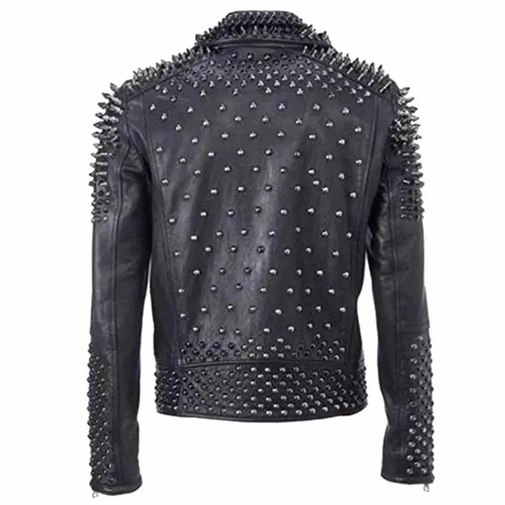 Men’s EMO Punk Rock Silver & Black Studded Leather Jacket